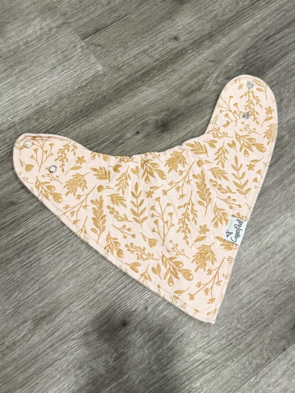 Floral Print Bandana Bib in Pink with Gold Accents